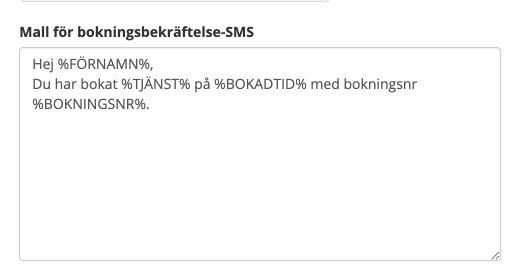 Mall för bokningsbekräftelse-SMS